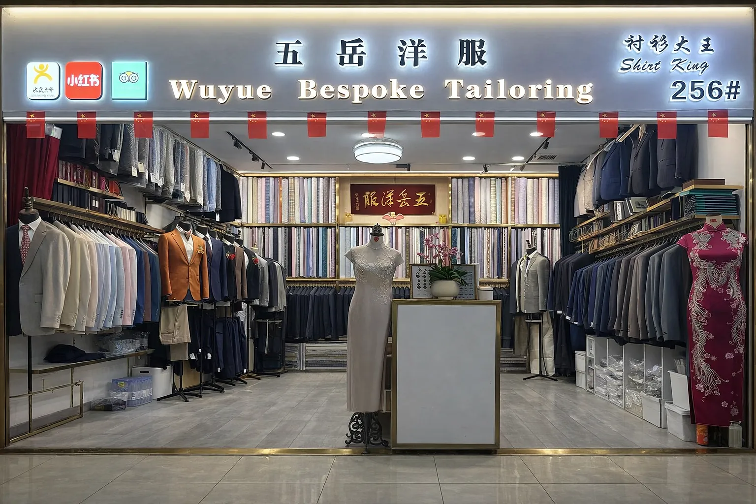 Wuyue Bespoke Tailoring storefront at Shop 256 in Shanghai South Bund Fabric Market